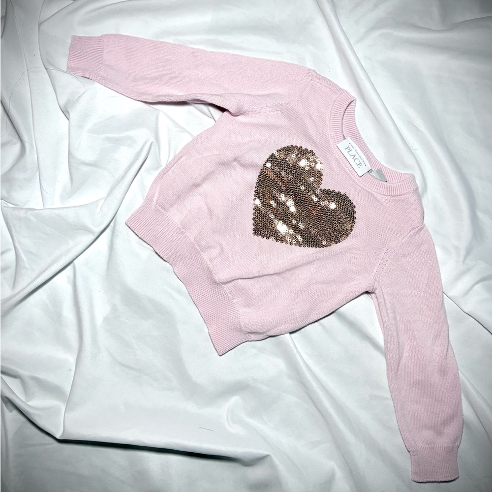 The Children's Place Pink Sweater with Gold Sequin Heart